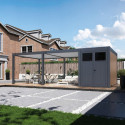 Pergola bioclimatique autoportante en alu anthracite - lames blanches - 4x6m + abri 8m² - Ombrea VS