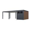 Pergola bioclimatique autoportante en alu anthracite - lames blanches - 4x6m + abri 8m² - Ombrea VS