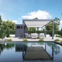 Pergola bioclimatique autoportante en alu anthracite - lames blanches - 4x8m + abri 8m² - Ombrea VS
