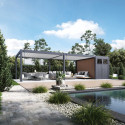 Pergola bioclimatique autoportante en alu anthracite - lames blanches - 4x8m + abri 8m² - Ombrea VS