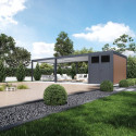 Pergola bioclimatique autoportante en alu anthracite - lames blanches - 4x8m + abri 8m² - Ombrea VS