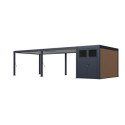 Pergola bioclimatique autoportante en alu anthracite - lames blanches - 4x8m + abri 8m² - Ombrea VS