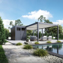 Pergola bioclimatique autoportante en alu anthracite - lames blanches - 4x8m + abri 8m² - Ombrea VS