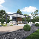 Pergola bioclimatique autoportante en alu anthracite - lames blanches - 4x8m + abri 8m² - Ombrea VS
