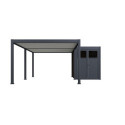 Pergola bioclimatique autoportante en alu anthracite - lames blanches - 4x8m + abri 8m² - Ombrea VS