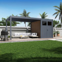 Pergola bioclimatique autoportante motorisée en alu anthracite 3x4m + abri 6m² - ELMO - Ombrea