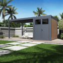 Pergola bioclimatique autoportante motorisée en alu anthracite 3x4m + abri 6m² - ELMO - Ombrea