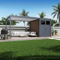 Pergola bioclimatique autoportante motorisée en alu anthracite - lames blanches - 3x4m + abri 6m² - ELMO - Ombrea