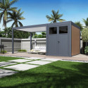 Pergola bioclimatique autoportante motorisée en alu anthracite - lames blanches - 3x4m + abri 6m² - ELMO - Ombrea
