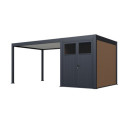 Pergola bioclimatique autoportante motorisée en alu anthracite - lames blanches - 3x4m + abri 6m² - ELMO - Ombrea