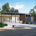 Pergola bioclimatique autoportante motorisée en alu anthracite 3x6m + abri 6m² - ELMO - Ombrea
