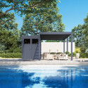 Pergola bioclimatique autoportante motorisée en alu anthracite 3x6m + abri 6m² - ELMO - Ombrea