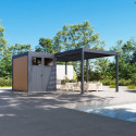 Pergola bioclimatique autoportante motorisée en alu anthracite 3x6m + abri 6m² - ELMO - Ombrea