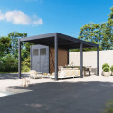 Pergola bioclimatique autoportante motorisée en alu anthracite 3x6m + abri 6m² - ELMO - Ombrea
