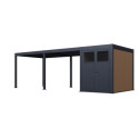 Pergola bioclimatique autoportante motorisée en alu anthracite 3x6m + abri 6m² - ELMO - Ombrea