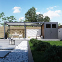 Pergola bioclimatique autoportante motorisée en alu anthracite - lames blanches - 3x6m + abri 6m² - ELMO - Ombrea	