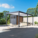 Pergola bioclimatique autoportante motorisée en alu anthracite - lames blanches - 3x6m + abri 6m² - ELMO - Ombrea	