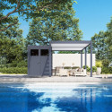 Pergola bioclimatique autoportante motorisée en alu anthracite - lames blanches - 3x6m + abri 6m² - ELMO - Ombrea	