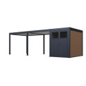 Pergola bioclimatique autoportante motorisée en alu anthracite - lames blanches - 3x6m + abri 6m² - ELMO - Ombrea	