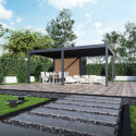 Pergola bioclimatique autoportante motorisée en alu anthracite 4x6m + abri 6m² - ELMO - Ombrea