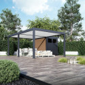 Pergola bioclimatique autoportante motorisée en alu anthracite - lames blanches - 4x6m + abri 6m² - ELMO - Ombrea	