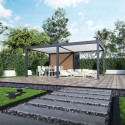 Pergola bioclimatique autoportante motorisée en alu anthracite - lames blanches - 4x6m + abri 6m² - ELMO - Ombrea	