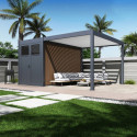 Pergola bioclimatique autoportante motorisée en alu anthracite - lames blanches - 3x4m + abri 8m² - ELMO - Ombrea