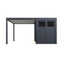 Pergola bioclimatique autoportante motorisée en alu anthracite - lames blanches - 3x4m + abri 8m² - ELMO - Ombrea