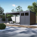 Pergola bioclimatique autoportante motorisée en alu anthracite 4x4m + abri 8m² - ELMO - Ombrea