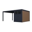 Pergola bioclimatique autoportante motorisée en alu anthracite 4x4m + abri 8m² - ELMO - Ombrea
