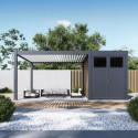 Pergola bioclimatique autoportante motorisée en alu anthracite - lames blanches - 4x4m + abri 8m² - ELMO - Ombrea