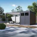Pergola bioclimatique autoportante motorisée en alu anthracite - lames blanches - 4x4m + abri 8m² - ELMO - Ombrea