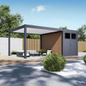 Pergola bioclimatique autoportante motorisée en alu anthracite - lames blanches - 4x4m + abri 8m² - ELMO - Ombrea
