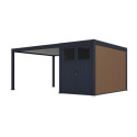 Pergola bioclimatique autoportante motorisée en alu anthracite - lames blanches - 4x4m + abri 8m² - ELMO - Ombrea