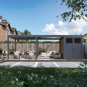 Pergola bioclimatique autoportante motorisée en alu anthracite 4x6m + abri 8m² - ELMO - Ombrea