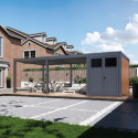 Pergola bioclimatique autoportante motorisée en alu anthracite 4x6m + abri 8m² - ELMO - Ombrea