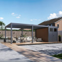 Pergola bioclimatique autoportante motorisée en alu anthracite 4x6m + abri 8m² - ELMO - Ombrea