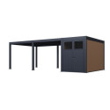 Pergola bioclimatique autoportante motorisée en alu anthracite 4x6m + abri 8m² - ELMO - Ombrea