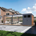 Pergola bioclimatique autoportante motorisée en alu anthracite - lames blanches - 4x6m + abri 8m² - ELMO - Ombrea
