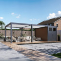 Pergola bioclimatique autoportante motorisée en alu anthracite - lames blanches - 4x6m + abri 8m² - ELMO - Ombrea