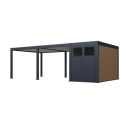 Pergola bioclimatique autoportante motorisée en alu anthracite - lames blanches - 4x6m + abri 8m² - ELMO - Ombrea
