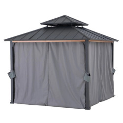 Rideaux en polyester gris pour tonnelle de jardin 300x300cm Pasu - Sunjoy