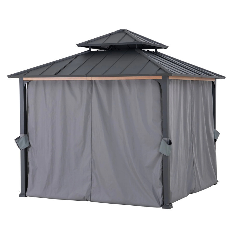 Rideaux en polyester gris pour tonnelle de jardin 300x300cm Pasu - Sunjoy