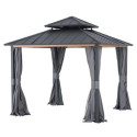 Rideaux en polyester gris pour tonnelle de jardin 300x300cm Pasu - Sunjoy