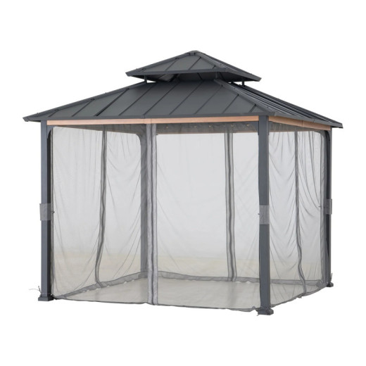 Set de moustiquaires en polyester gris pour tonnelle de jardin 300x300cm Pasu - Sunjoy