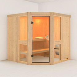 Sauna traditionnel d'angle - parois 68mm - sans couronne - Amelia 2 - KARIBU
