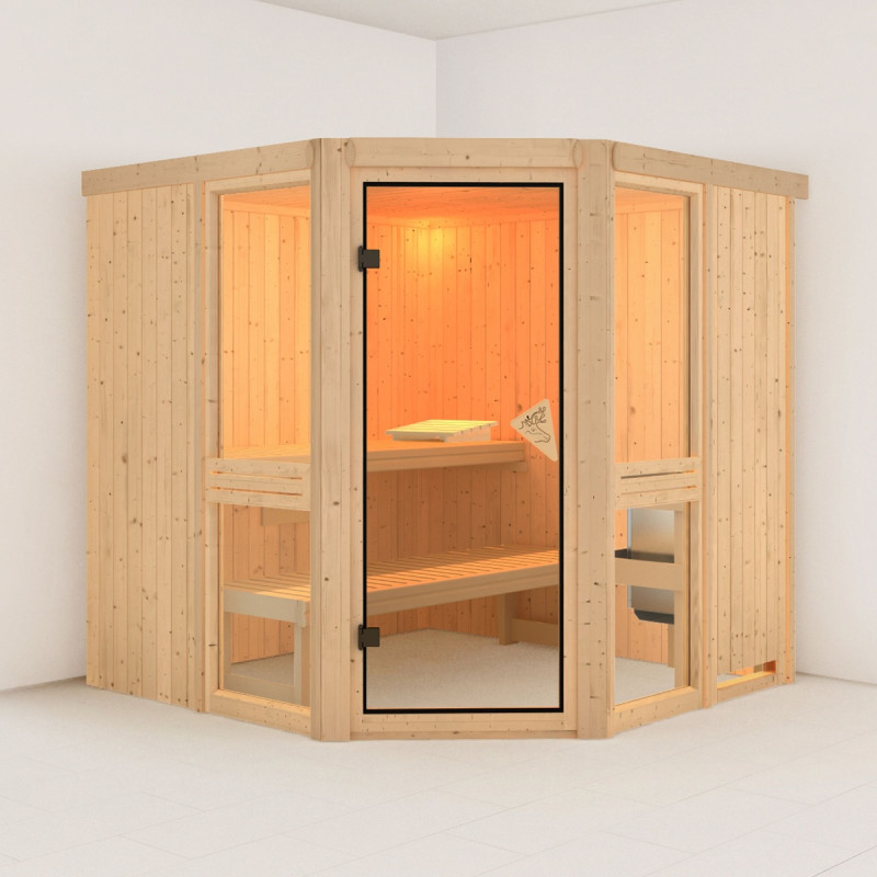 Sauna traditionnel d'angle - parois 68mm - sans couronne - Amelia 2 - KARIBU