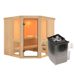 Sauna traditionnel d'angle - sans couronne - poêle avec ctrl intégré - Amelia 2 - KARIBU