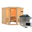 Sauna traditionnel d'angle - sans couronne - poêle avec ctrl externe - Amelia 2 - KARIBU