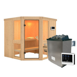 Sauna traditionnel d'angle - sans couronne - poêle avec ctrl externe - Amelia 2 - KARIBU